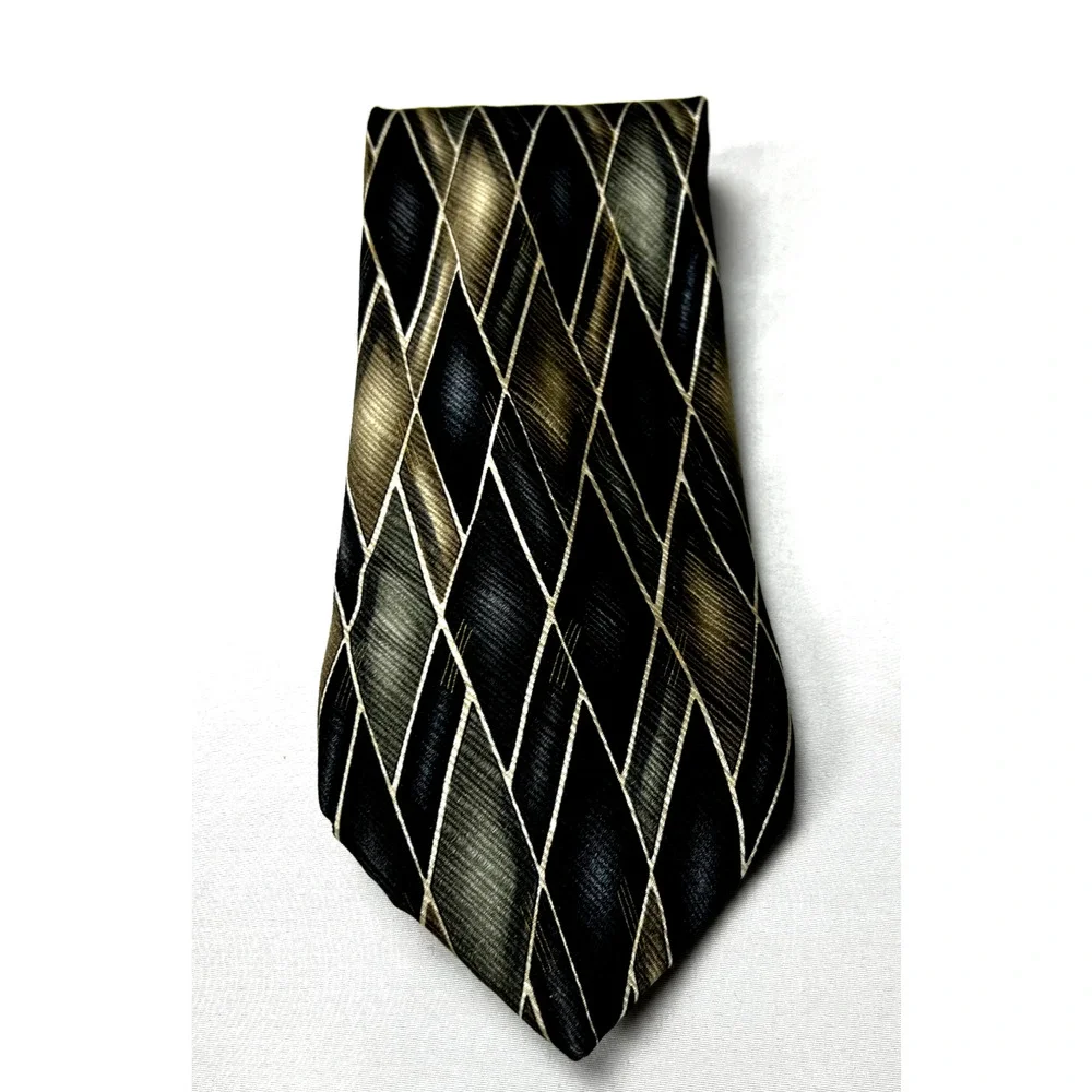 Joseph & Feiss Tie Blue Gold Metallic Geometric Checkered Silk Classic Necktie‎